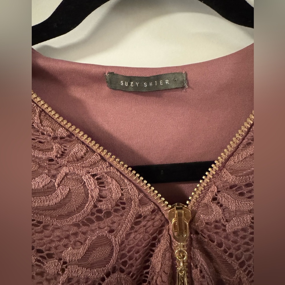 Suzy Shier Long Sleeve Lace Dress in Dusty Rose - Picture 2 of 4